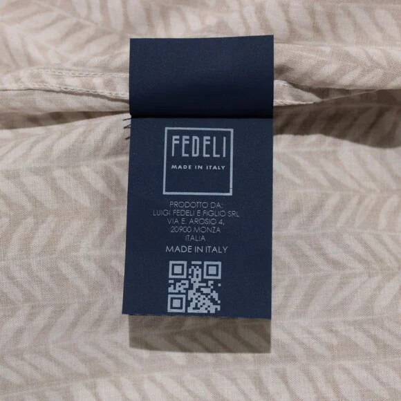 Fedeli NWT Dress Shirt Size 40 15.75 in Beige & White Floral Cotton Blend